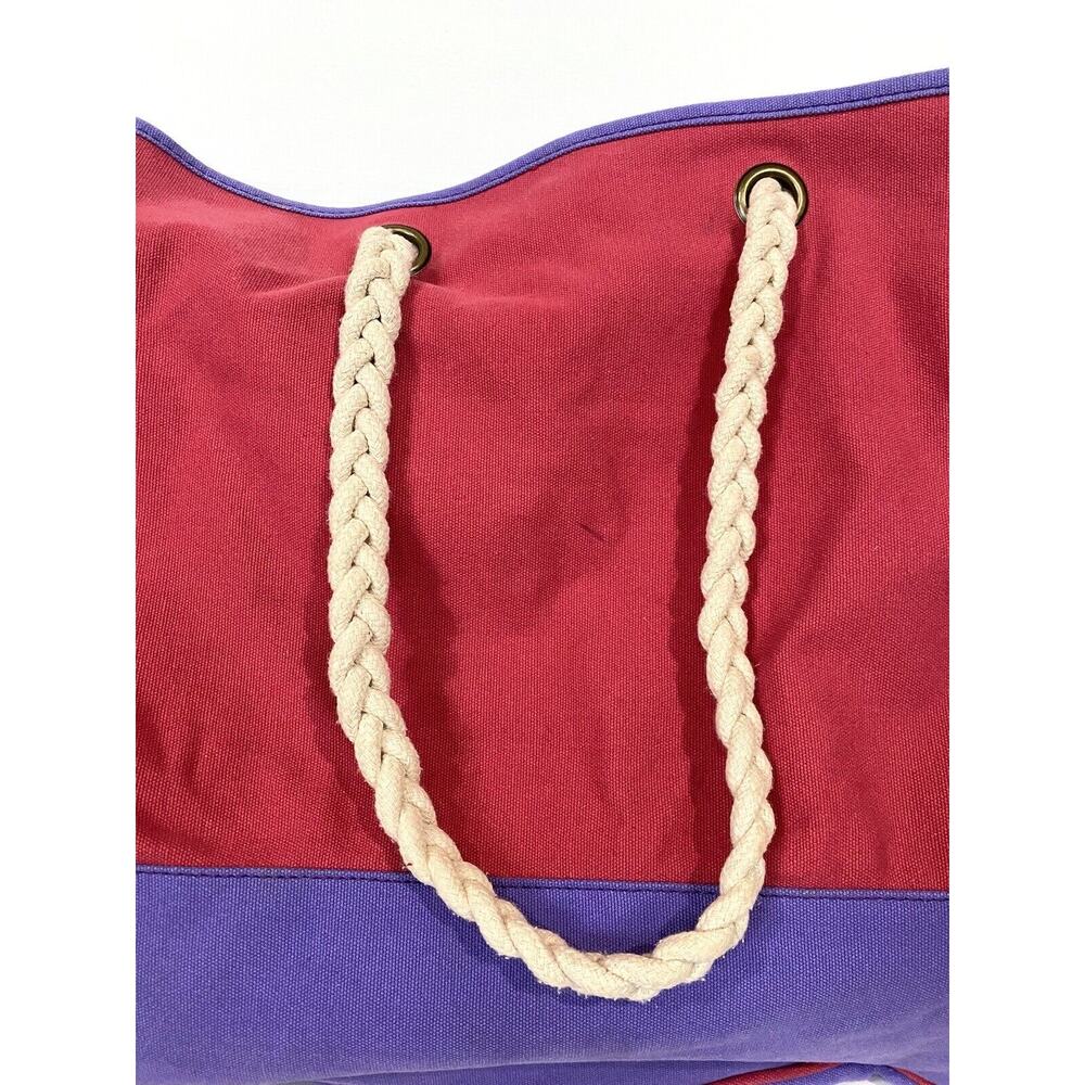 J.Jill Large Tote Bag Rope Handles Purple Pink Cotton Canvas Travel Beach - Picture 4 of 15